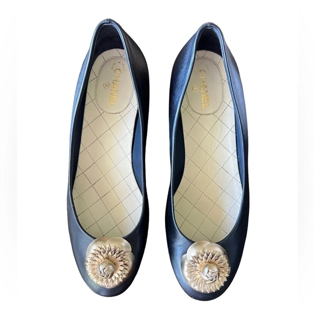 CHANEL Authentic Camellia Flower Shoes 37